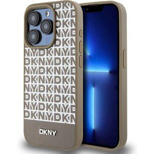 DKNY PU Leather Repeat Pattern Bottom Stripe kryt iPhone 12/12 Pro hnědý