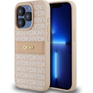 DKNY PU Leather Repeat Pattern Tonal Stripe kryt iPhone 15 Pro Max růžový