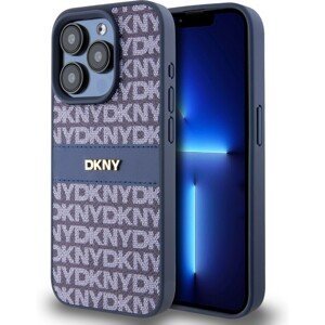 DKNY PU Leather Repeat Pattern Tonal Stripe kryt iPhone 15 Pro modrý
