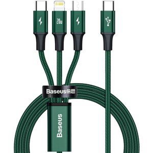 Baseus Datový kabel Rapid 3v1 USB-C/microUSB, Lightning, USB-C 1,5m PD 20W zelený