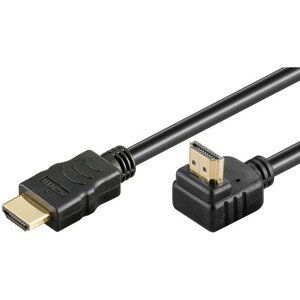 PremiumCord HDMI High Speed+Ethernet kabel, zlacený zahnutý konektor 90° 1m