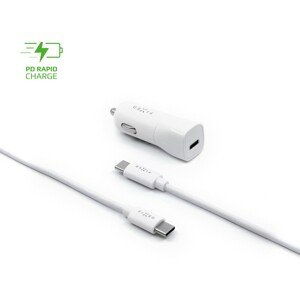 FIXED Set autonabíječky s USB-C, USB-C/USB-C kabel, (PD), 1 m, 18W, bílý