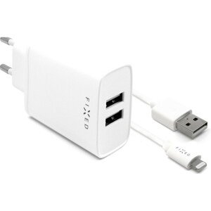 FIXED síťový adaptér Smart Rapid Charge 15 W 2x USB s kabel USB/Lightning bílá