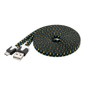 PremiumCord micro USB 2.0 A-B plochý textilní kabel černo-modro-žlutý 2m