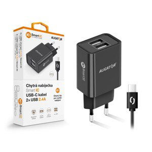 nabíječka pro mobil Ali Cn 2,4A,2xUSB, Usb-c, černá Cha0042