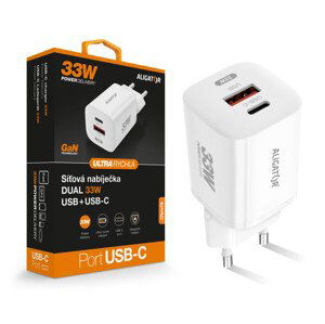 nabíječka pro mobil Rychlá mini síťová nabíječka Aligator Power Delivery 33W, Gan, Usb-c / Usb-a, bílá