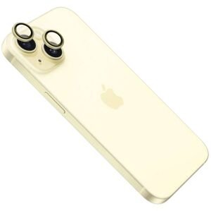 tvrzené sklo pro mobilní telefon Ochranná skla čoček fotoaparátů Fixed Camera Glass pro Apple iPhone 15/15 Plus, žlutá