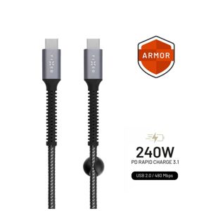 kabel Nabíjecí a datový odolný kabel Fixed Armor s konektory Usb-c/usb-c a podporou Pd, 1.2 m, Usb 2.0, 240W, šedý