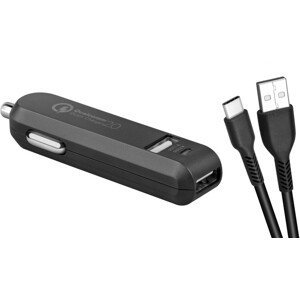 Avacom nabíječka pro mobil Carmax 2 nabíječka do auta 2x Qualcomm Quick Charge 2.0, černá barva (USB-C kabel) - Avacom Nacl-qc2xc-kk