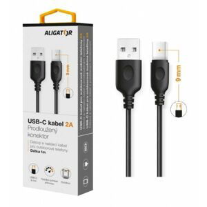 Aligator kabel datový a nabíjecí kabel Usb-c s prodlouženým konektorem 9 mm, 2A, délka 1 m, černá