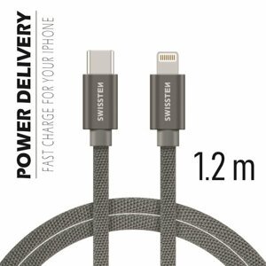 Swissten kabel kabel Textile Usb-c/ligh 1,2m, šedá