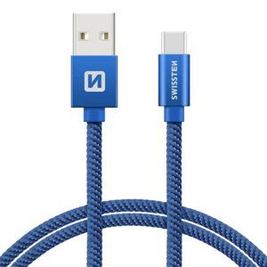 Swissten kabel Kabel Textile Usb-c 1,2 M Modrý