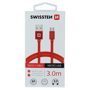 Swissten kabel kabel Textile mICRO Usb 3,0m, červená