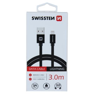 Swissten kabel kabel Textile Usb/ligh 3,0m, černá