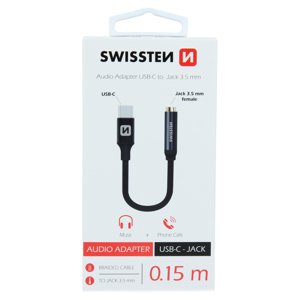 Swissten kabel adaptér Usb-c/jack (F) 0,15m, černá