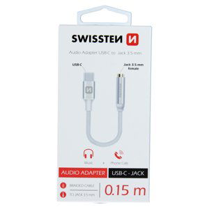 Swissten kabel adaptér Usb-c/jack (F) 0,15m, stříbrná