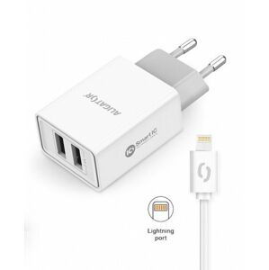 Aligator nabíječka pro mobil Chytrá síťová nabíječka 2.4A, 2xUSB, smart Ic, bílá, kabel pro iPhone/iPad 2A