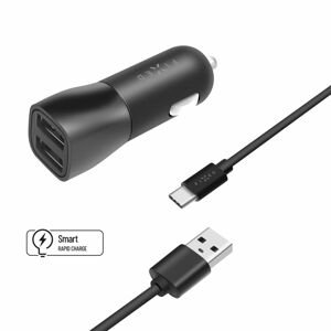 nabíječka pro mobil Set autonabíječky Fixed s 2xUSB výstupem a Usb/usb-c kabelu, 1 metr, 15W Smart Rapid Charge, černá