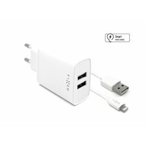 nabíječka pro mobil Set síťové nabíječky Fixed s 2xUSB výstupem a Usb/lightning kabelu, 1m, Mfi certifikace, 15W Smart Rapid Charge, bílá