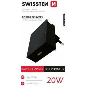 Swissten nabíječka pro mobil Síťový adaptér Pd 20 W pro iPhone 12, černý 22050500