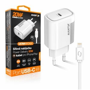 nabíječka pro mobil Chytrá síťová nabíječka Aligator Power Delivery 20W, Usb-c, lightning kabel pro iPhone/iPad