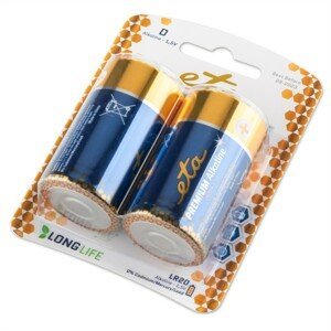 Baterie alkalická Eta Premium Alkaline D, Lr20, 2ks