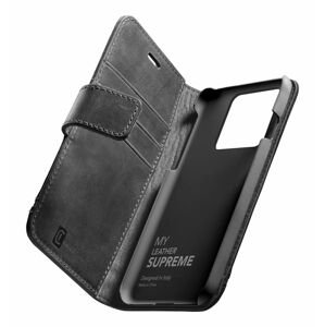 pouzdro na mobil Prémiové kožené pouzdro typu kniha Cellularline Supreme pro Apple iPhone 13 Mini, černé
