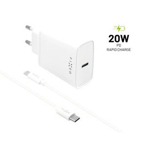 nabíječka pro mobil Set síťové nabíječky Fixed s Usb-c výstupem a Usb-c/usb-c kabelu, podpora Pd, 1 metr, 20W, bílý