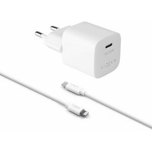 nabíječka pro mobil Set síťové nabíječky Fixed Mini s Usb-c výstupem a Usb-c/lightning kabelu, podpora Pd, 1 metr, Mfi, 20W, bílý