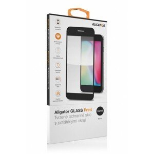 tvrzené sklo pro mobilní telefon Ochranné tvrzené sklo Aligator Print, Samsung S21 Fe, černá, celoplošné lepení