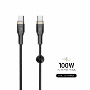 nabíječka pro mobil Nabíjecí a datový opletený kabel Fixed s konektory Usb-c/usb-c a podporou Pd, 1.2m, Usb 2.0, 100W, černý