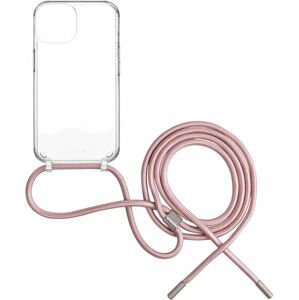 pouzdro na mobil Pouzdro Fixed Pure Neck s růžovou šňůrkou na krk pro Apple iPhone 15 Plus