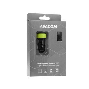 Avacom nabíječka pro mobil nabíječka do auta se dvěma Usb výstupy 5V/1a - 3,1A, černo-zelená barva - Avacom Nacl-2xkg-31a