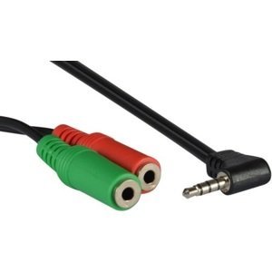 Aq reproduktorový kabel Kaw001 - adaptér 3,5 jack 4 pol - 2x 3,5 jack (mikrofon+sluchátka), 0,15 m