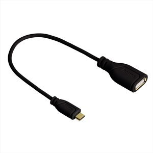 Hama kabel micro Usb Otg redukce Flexi-slim, oboustranný konektor, 15 cm, černá