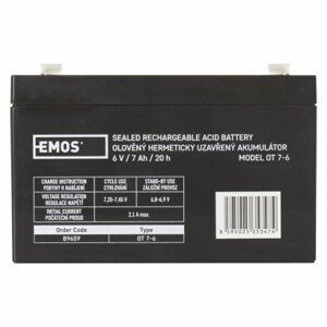 EMOS Bezúdržbový olověný akumulátor 6 V/7 Ah, faston 4,7 mm B9659; 1201000520