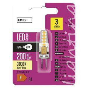 EMOS LED žárovka Classic JC A++ 2W G4 teplá bílá; 1525735201