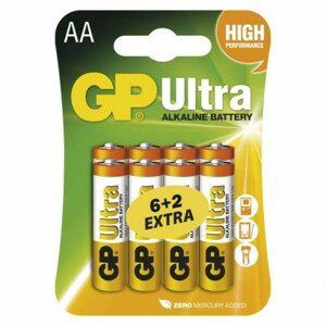 Alkalická baterie GP Ultra LR6 (AA), 6+2 blistr; 1014218000