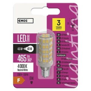 EMOS LED žárovka Classic JC A++ 4,5W E14 neutrální bílá; 1525731407