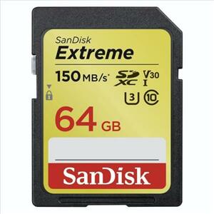 SanDisk Extreme SDXC Card 64 GB 150 MB/s C10 V30 UHS-I U3; SDSDXV6-064G-GNCIN