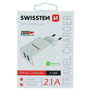 Swissten síťový adaptér smart IC 2X USB 2,1A power, bílý; 22034000