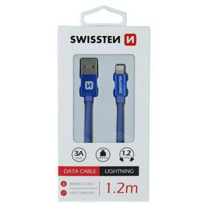 Swissten datový kabel textile USB / Lightning 1,2 M, modrý; 71523208