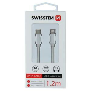 Swissten datový kabel textile USB-C / Lightning 1,2 M, stříbrný; 71525203