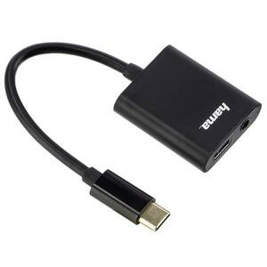 Hama USB-C audio adaptér s napájením, aktivní, typ C vidlice - jack zásuvka + C zásuvka; 135748