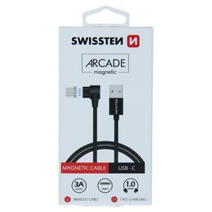 Swissten magnetický textilní datový kabel arcade USB / USB-c 1,2 m černý; 71528100