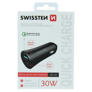 Swissten CL adaptér quick charge 3.0 + USB 2,4A 30W metal černý; 20111650