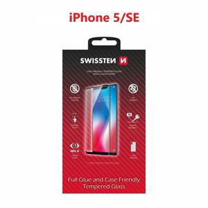 Swissten sklo full glue, color frame, case friendly Apple Iphone 5/sE černé; 54501714