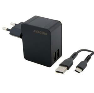 AVACOM HomeNOW síťová nabíječka 3,4A se dvěma výstupy, černá barva (USB-C kabel); NASN-2X34C-KK