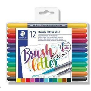 Staedtler Štětcové fixy "Brush letter Duo", sada, 12 barev, 0,5-0,8/1,0-6,0 mm, oboustranné; TS3004TB12