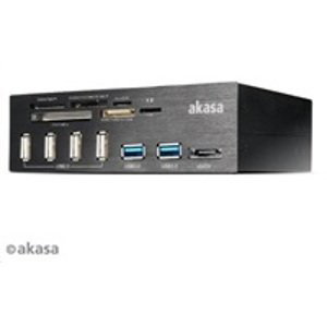 AKASA čtečka karet InterConnect Pro do 5.25”, 6-slotová, 4x USB 2.0, 2x USB 3.0, E-SATA, hliník, černá; AK-HC-05BKV2